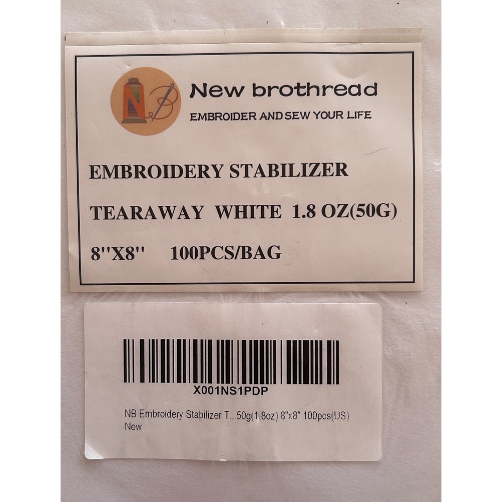 New Brothread Embroidery Stabilizer Tearaway 8x8 White New Crafting Vintage